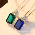 Rectangle Green Topaz Pendant 925 Sterling Silver Pendant Necklace Jewelry